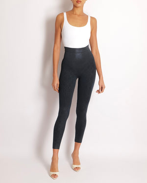 Chanel Navy Shimmery Coco Neige Leggings with Crystal CC Logo Detail Size S (UK 8)