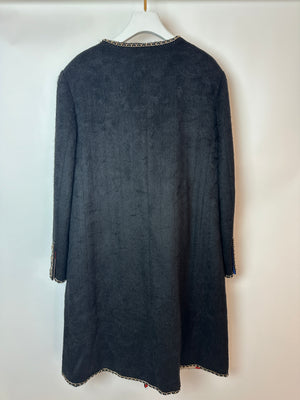 *HOT* Chanel 19A Black Llama & Wool Coat with Gold Chain Trim and CC Buttons Size FR 44 (UK 12) RRP £6,730