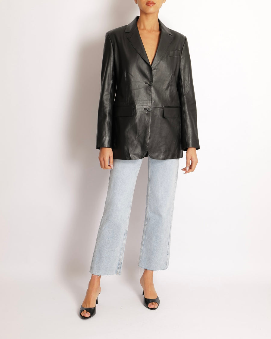 Max Mara Weekend Black Lambskin Leather Blaze Jacket Size IT 40 (UK 8)