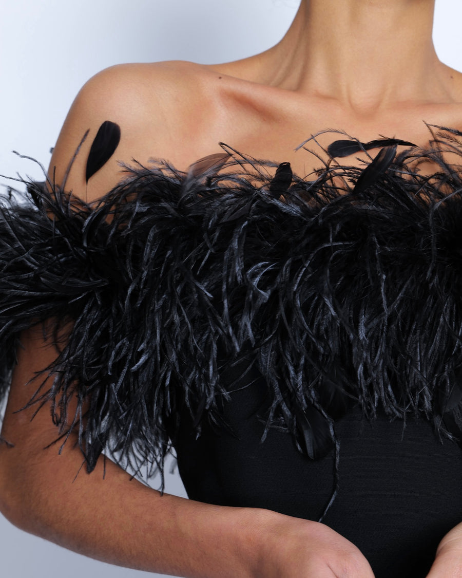 Valentino Black Sleeveless Mini Dress with Feather Neckline Detail Size IT 38 (UK 6)