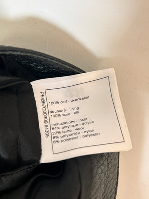 Chanel Black Skinny Pleated Leather Trousers with CC Weaved Button Detail Size UK 4-6