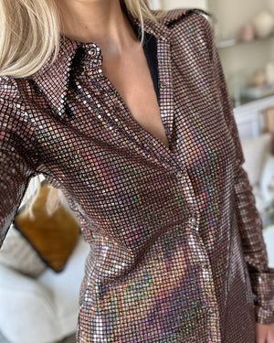 Dodo Bar Or Long-Sleeve Brown Sequin/Embellished Dress with Scrunchie Size IT 40 (UK 8)