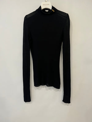 Saint Laurent Black Cassandra Ribbed Top with Gold YSL Logo Detail Size FR 38 (UK 10) RRP £1,030