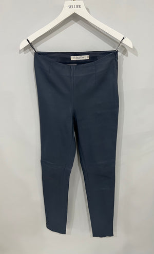 Christian Dior Blue Lambskin Leather Trousers with Side Zipper Details Size FR 36 (UK 8)