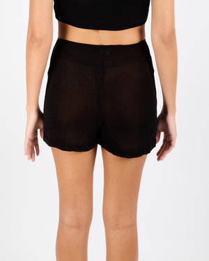 Chanel Black Mesh Mini Shorts with Logo Button Detail Size FR 38 (UK 10)
