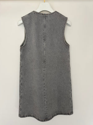 Miu Miu Grey Denim Sleeveless Shift Dress with Pocket and Logo Detail Size IT 36 (UK 4)