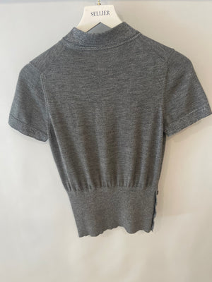 Chanel 08A Grey Two Piece Cashmere Detachable Top and Cardigan Set with Silver Metallic Details Size FR 40 (UK 12)