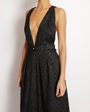 Chanel Black Silk Textured Sleeveless Long Jumpsuit with CC Logo Print and V-Neck Detail Size FR 36 (UK 8)
