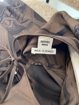 Hermès Brown Silk Printed Bride de Cour Midi Dress Size FR 38 (UK 10) RRP £3,180