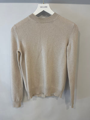 Chanel Beige Cashmere Cardigan with Gold and White Keyhole CC Buttons Size FR 36 (UK 8)