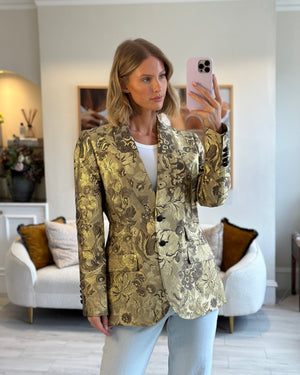 Dolce & Gabbana Metallic Gold Floral Brocade Blazer Jacket Size IT 46 (UK 14)