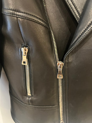 Balmain Black Leather Jacket with Silver Zippers Detail Size FR 40 (UK 12)