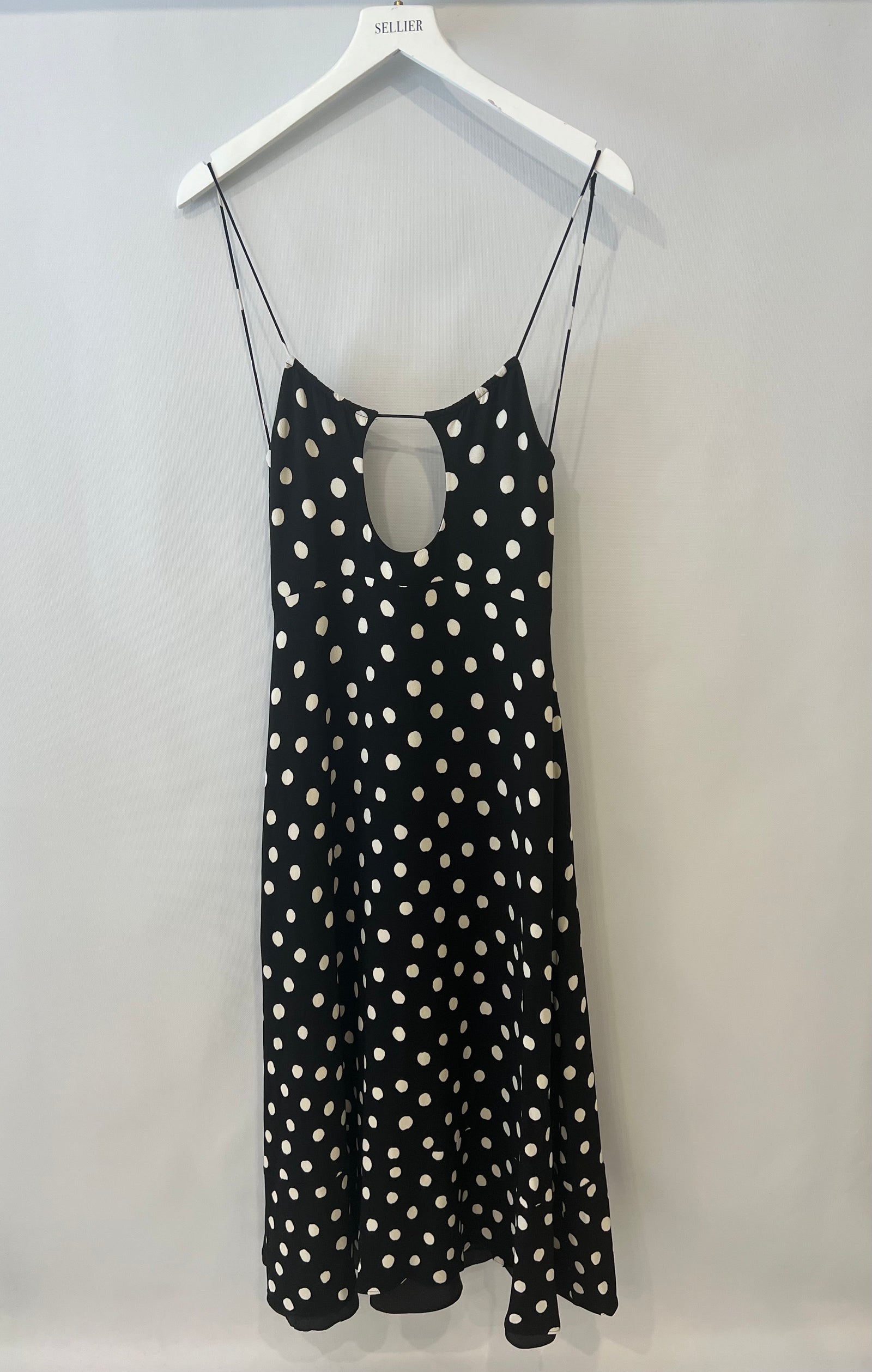 Saint Laurent Black and White Polka Dot Midi Dress with Cut