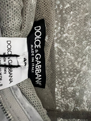 Dolce & Gabbana Silver Sequin Round Neck Short Sleeve Midi Dress IT 44 (UK 12)
