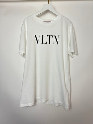 Valentino White VLTN Logo Print Cotton T-Shirt Size S (UK 8)