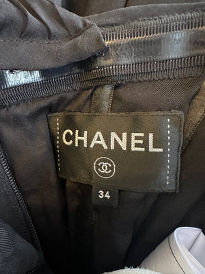 Chanel 20A Black Bandeau Silk Dress Draped Dress with White Camelia Bow Detail FR 34 (UK 6) RRP £7360
