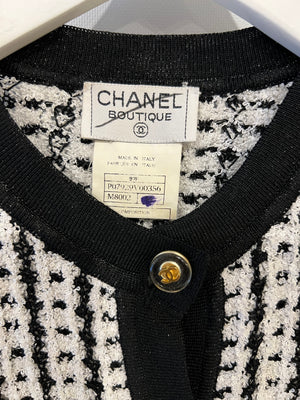 Chanel Spring 1997 Black and White Cardigan with Gold and Transparent CC Buttons Detail Size FR 38 (UK 10)