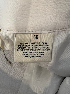 Hermès White Leather Shorts with White Pearl Logo Button Size FR 36 (UK 8)