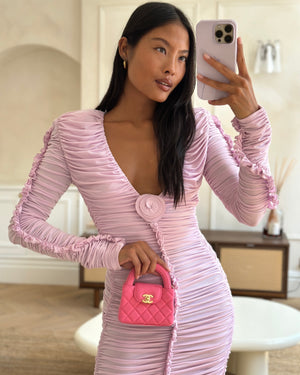 *RARE* Chanel Pink Nano Mini Kelly Bag in Pink Quilted Jersey with Brushed Antique Gold Hardware