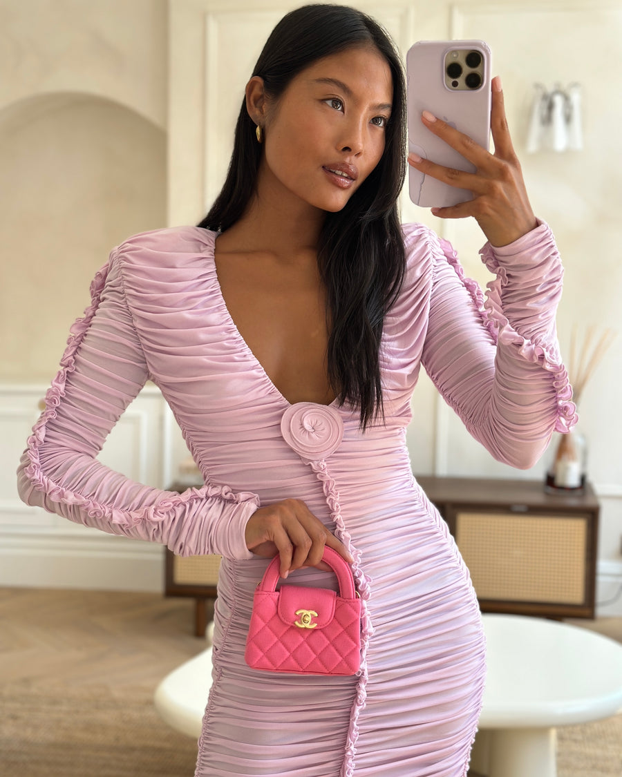 *RARE* Chanel Pink Nano Mini Kelly Bag in Pink Quilted Jersey with Brushed Antique Gold Hardware