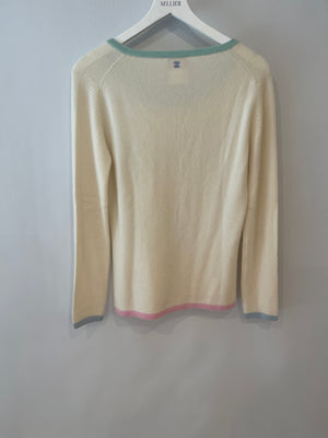 Chanel Cruise 1998 Cream and Pastel Multicolour Cashmere Jumper with Back CC Logo Detail Size FR 42 (UK 14)