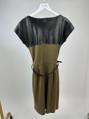 Fendi Khaki Leather Panelled Midi Dress with Belt Detail IT 44 (UK 12)