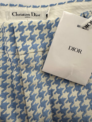 Christian Dior Pastel Blue Houndstooth Pleated Trouser Size FR 38 (UK 10)