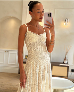 Alexander McQueen Cream Lace Midi Dress Silk with Corset Top Lace Size FR 36 (UK 8)