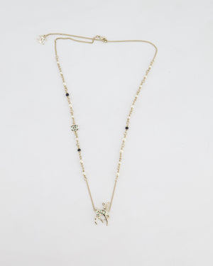 Chanel Champagne Gold CC Pearl Necklace with Bambi Pendant