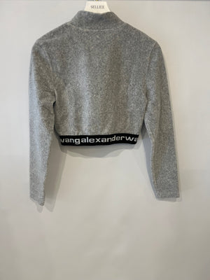 Alexander Wang Light Grey Ribbed Shorts and Top Set with Black Logo Size M (UK 10)