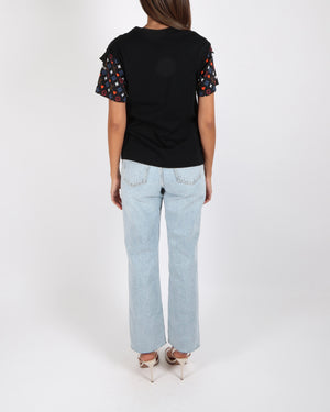 Louis Vuitton Black Game-On T-Shirt with Multi-Colour Monogram Pattern and Red Heart Motif with Silver Stud Details Size S (UK 8)