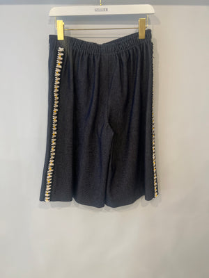 Chanel Resort 2025 Navy Bermuda Shorts with Beaded String Detail and Crocheted Side Strips Size FR 36 (UK 8)