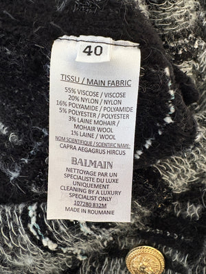 Balmain Black and Grey Checked Tweed Blazer with Gold Buttons Size FR 40 (UK 12)