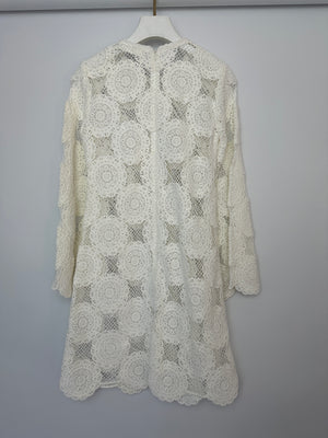 Zimmermann White Crochet Long Sleeve Sheer Mini Dress Size 0 (UK 8)
