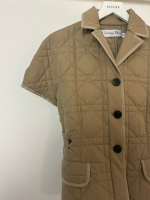 Christian Dior Camel Quilted Short Sleeve Bar Jacket with Bee Logo Detail Size FR 40 (UK 12)