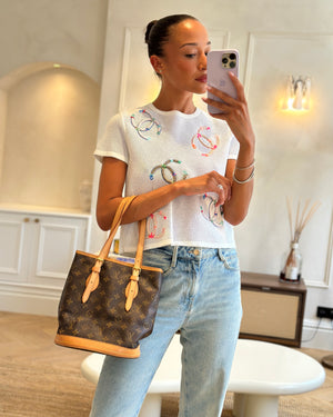 Louis Vuitton Petit Bucket Bag in Brown Monogram Canvas with Gold Hardware