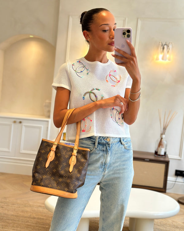 Louis Vuitton Petit Bucket Bag in Brown Monogram Canvas with Gold Hardware