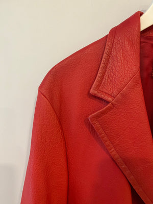 Prada Red Lambskin Leather Coat with Black Button Details Size IT 42 (UK 10)