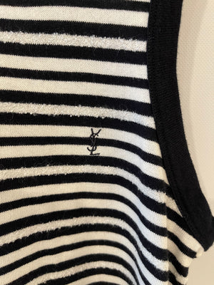Saint Laurent Black and White Stripped Sleeveless Cassandre Tank Top with Logo Detail Size XS (UK 6) RRP £445