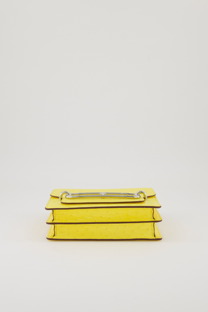 Hermès Mini Roulis 18 in Jaune Citron Ostrich Leather with Palladium Hardware