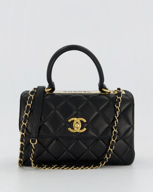 Chanel Black Small Trendy CC Top Handle Flap Bag in Quilted Lambskin Leather with Gold Hardware
