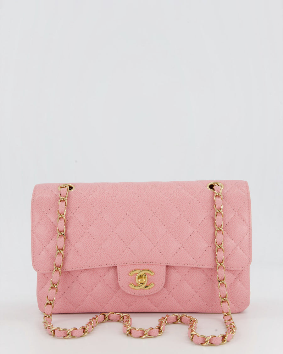 Chanel Bubblegum Pink Vintage Classic Medium Double Flap Bag in Caviar Leather with 24K Gold Hardware