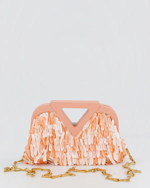 Bottega Veneta Shell Fringe Point Bag in Coral Lambskin Leather and White and Coral Shells with Gold Hardware