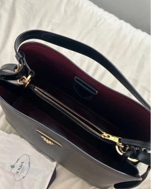 Prada Black Saffiano Leather Bag With Gold Hardware and Cross-Body Strap