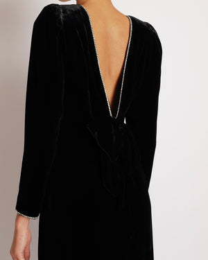 Gucci Black Velours Midi Dress with Bow Detail and Crystal Embellished Trims Size IT 38 (UK 6)