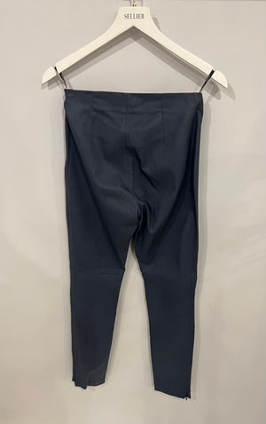 Christian Dior Blue Lambskin Leather Trousers with Side Zipper Details Size FR 36 (UK 8)