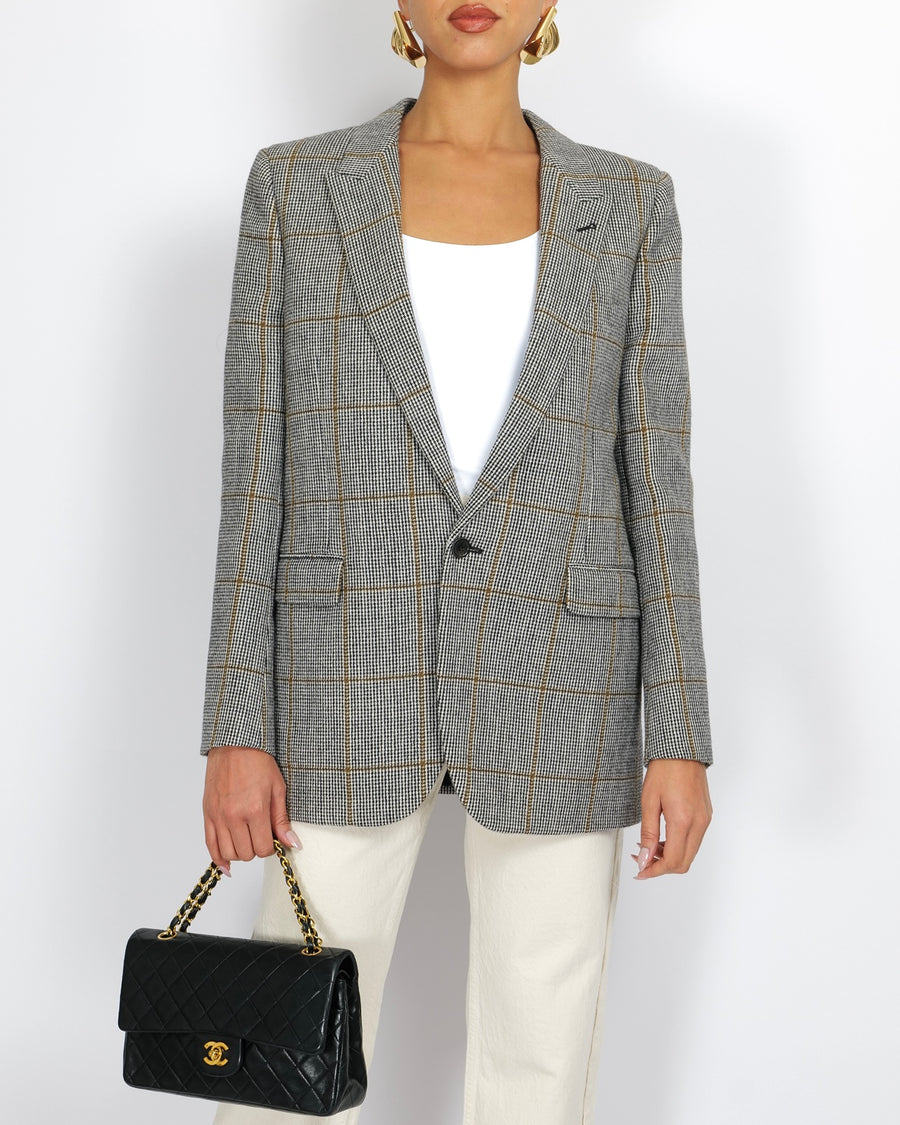 Saint Laurent Black and White Houndstooth Blazer Jacket Size FR 40 (UK 12)