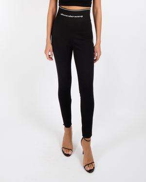Alexander Wang Black High Waisted Trousers with Logo Waistband and Silver Side Zippers Size US 4 (UK 8) RRP £500