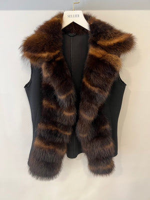 Ermanno Scervino Black Gilet with Brown Fur Trim Size IT 42 (UK 10)