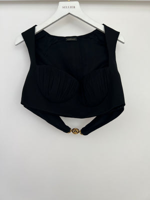 Versace Black Sleeveless Cropped Top with Gold Medallion Buckle Size IT 42 (UK 10)